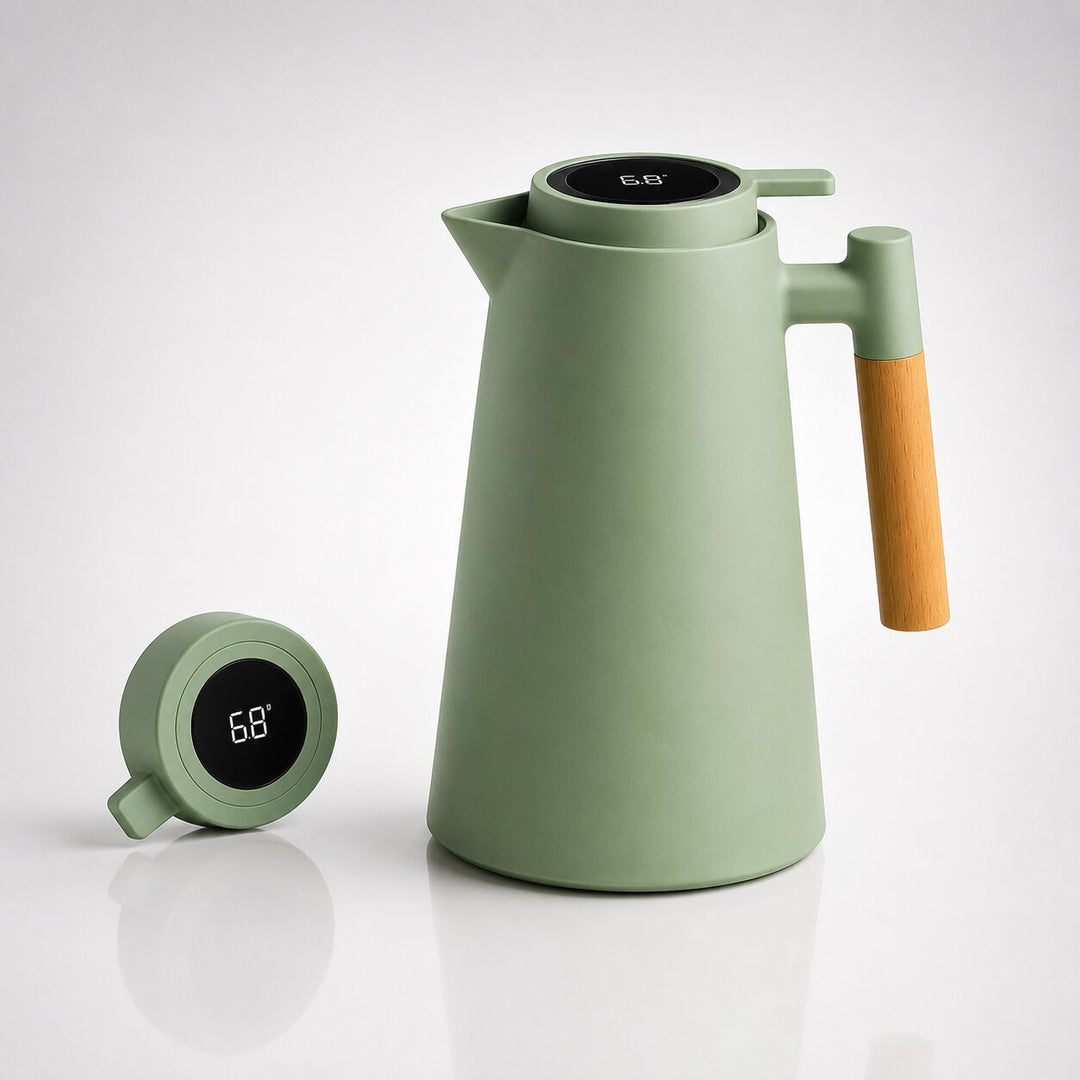 Termos 1 liter med temperaturdisplay i locket och droppfri pip