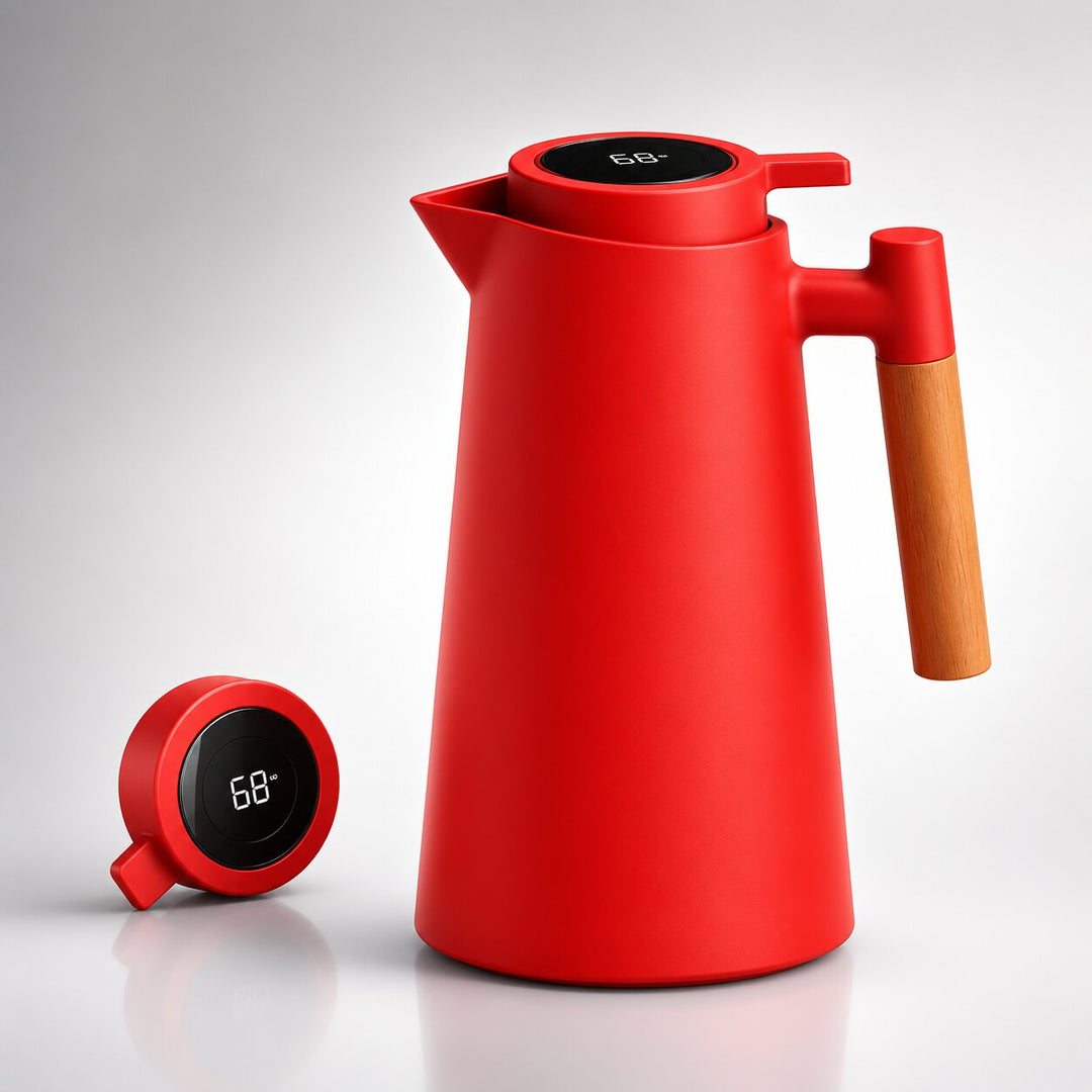 Termos 1 liter med temperaturdisplay i locket och droppfri pip