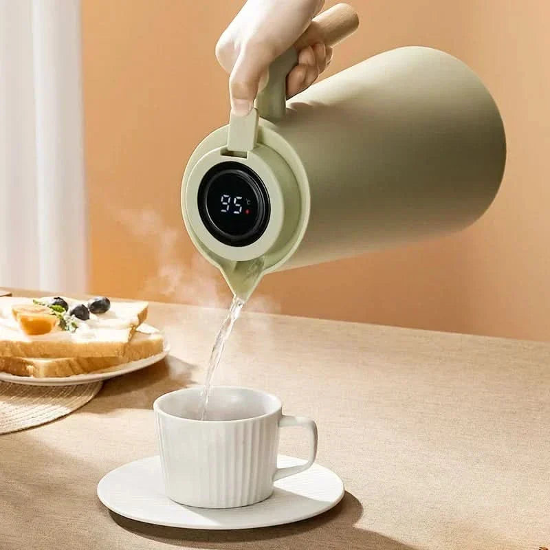 Termos 1 liter med temperaturdisplay i locket och droppfri pip