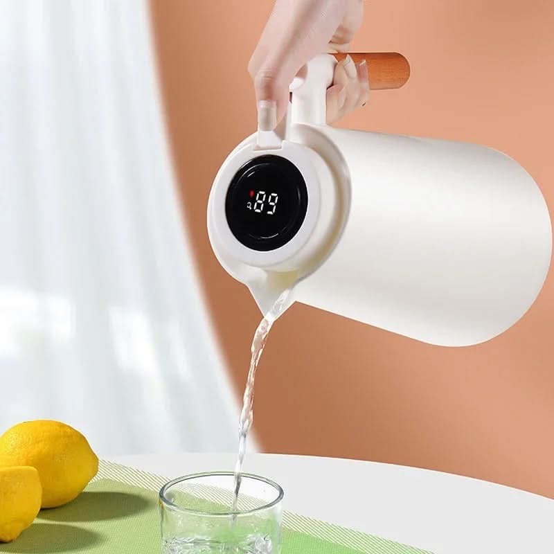 Termos 1 liter med temperaturdisplay i locket och droppfri pip