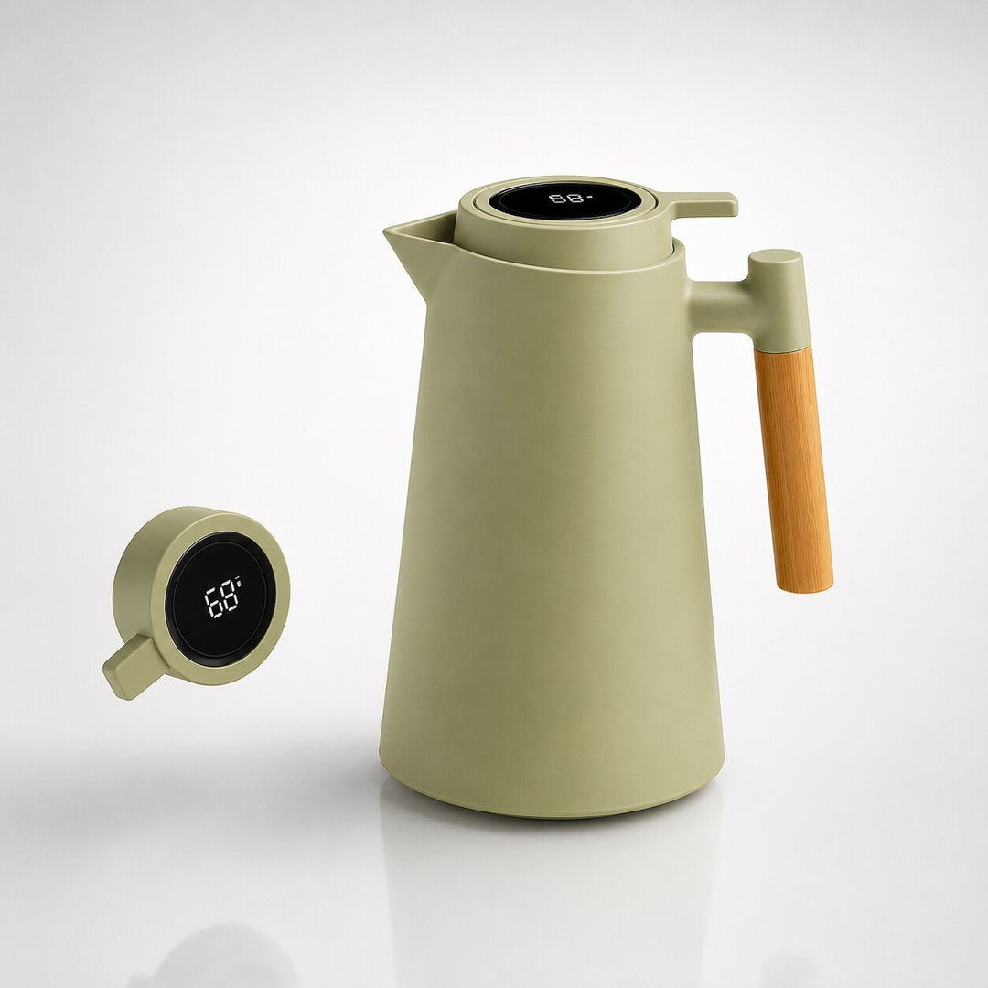 Termos 1 liter med temperaturdisplay i locket och droppfri pip