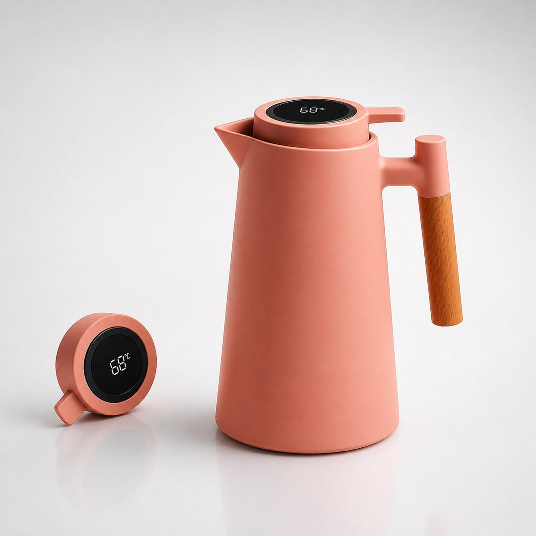 Termos 1 liter med temperaturdisplay i locket och droppfri pip