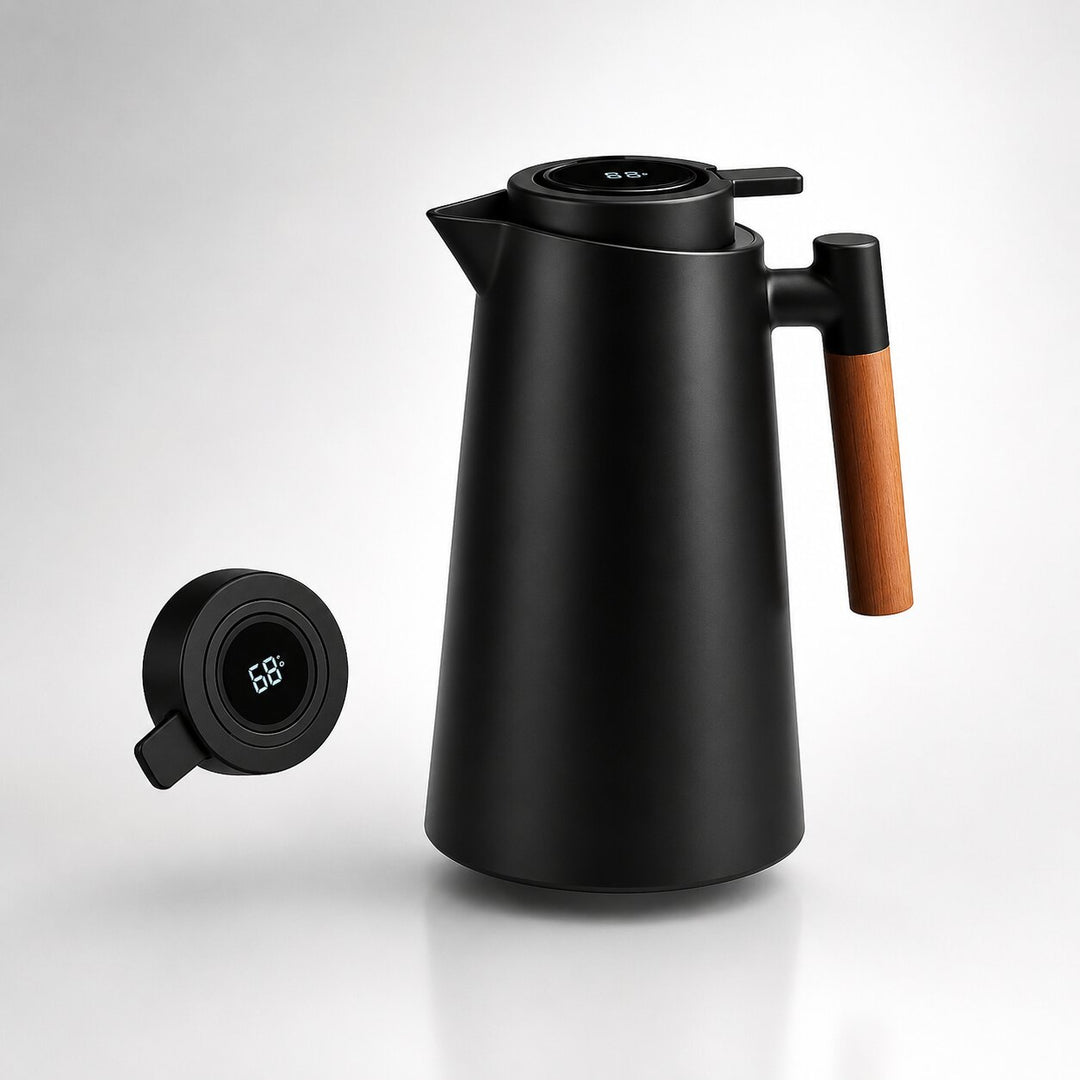 Termos 1 liter med temperaturdisplay i locket och droppfri pip