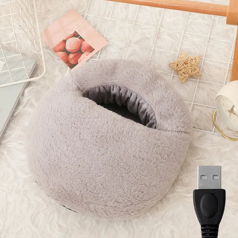 USB-fotvärmare av mjuk fleece som snabbt blir varm