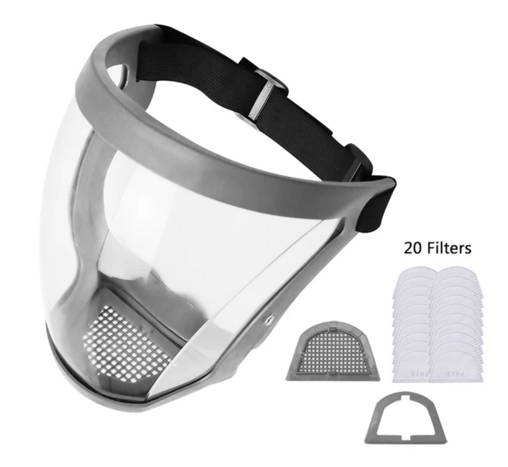 Heltäckande ansiktsmask med brett visir och justerbara huvudband