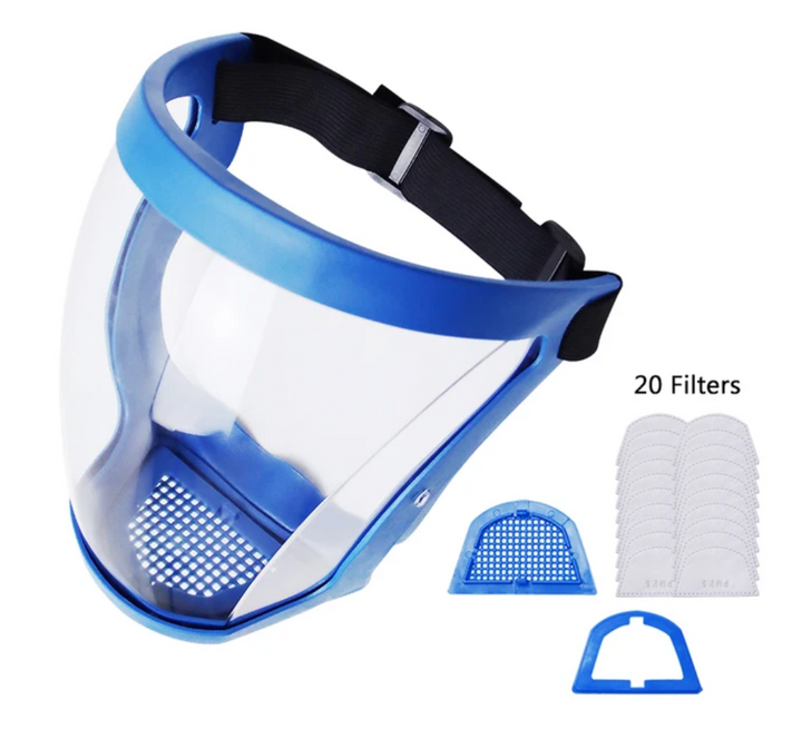Heltäckande ansiktsmask med brett visir och justerbara huvudband