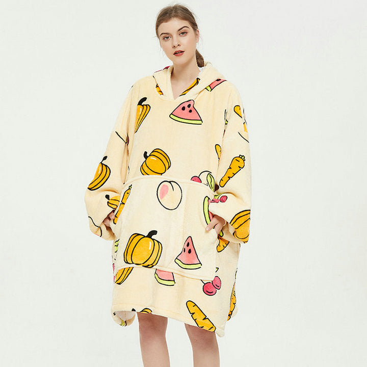 Bärbar filthoodie med glad print, dubbellagers flanell
