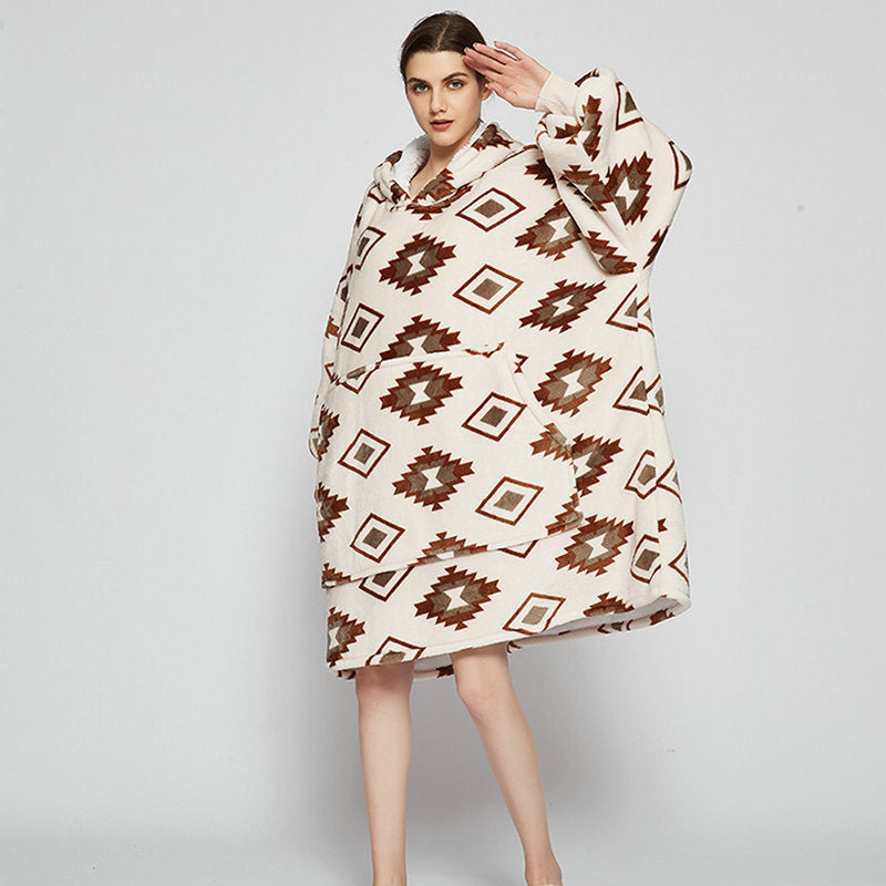 Bärbar filthoodie med glad print, dubbellagers flanell