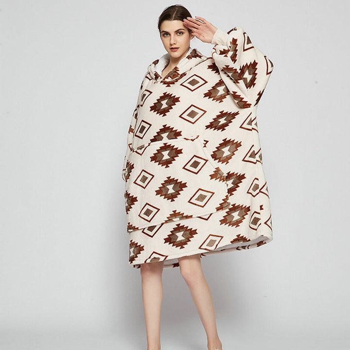 Bärbar filthoodie med glad print, dubbellagers flanell
