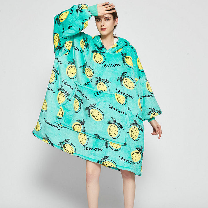Bärbar filthoodie med glad print, dubbellagers flanell