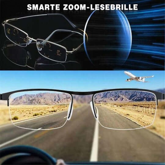 Smarta progressiva glasögon med automatisk fokusjustering och blåljusfilter