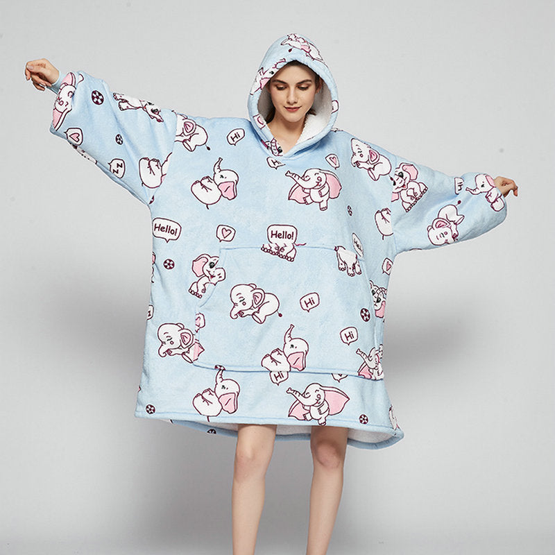 Bärbar filthoodie med glad print, dubbellagers flanell