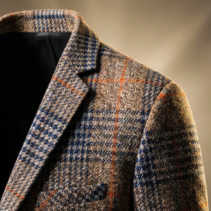 Rutig blazer herr i ullblandning med notch-slag