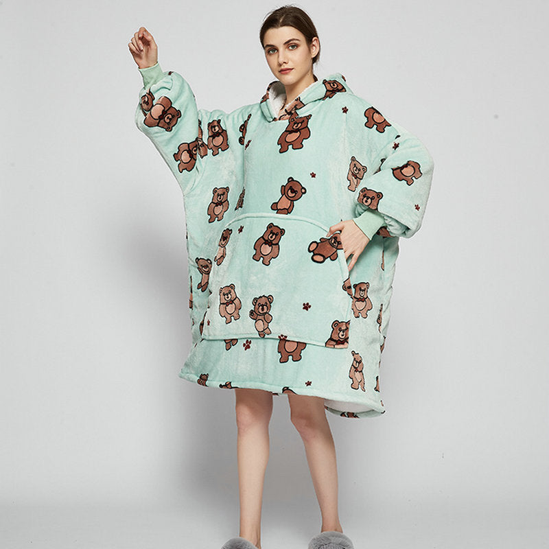Bärbar filthoodie med glad print, dubbellagers flanell