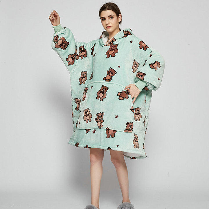 Bärbar filthoodie med glad print, dubbellagers flanell