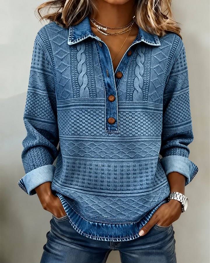 Oversized sweatshirt dam – med halv knappning och krage, för casual bruk