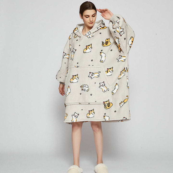 Bärbar filthoodie med glad print, dubbellagers flanell