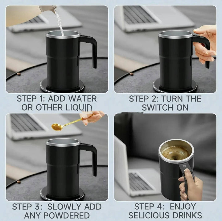 Självblandande uppvärmd kaffemugg för på språng, USB-laddningsbar
