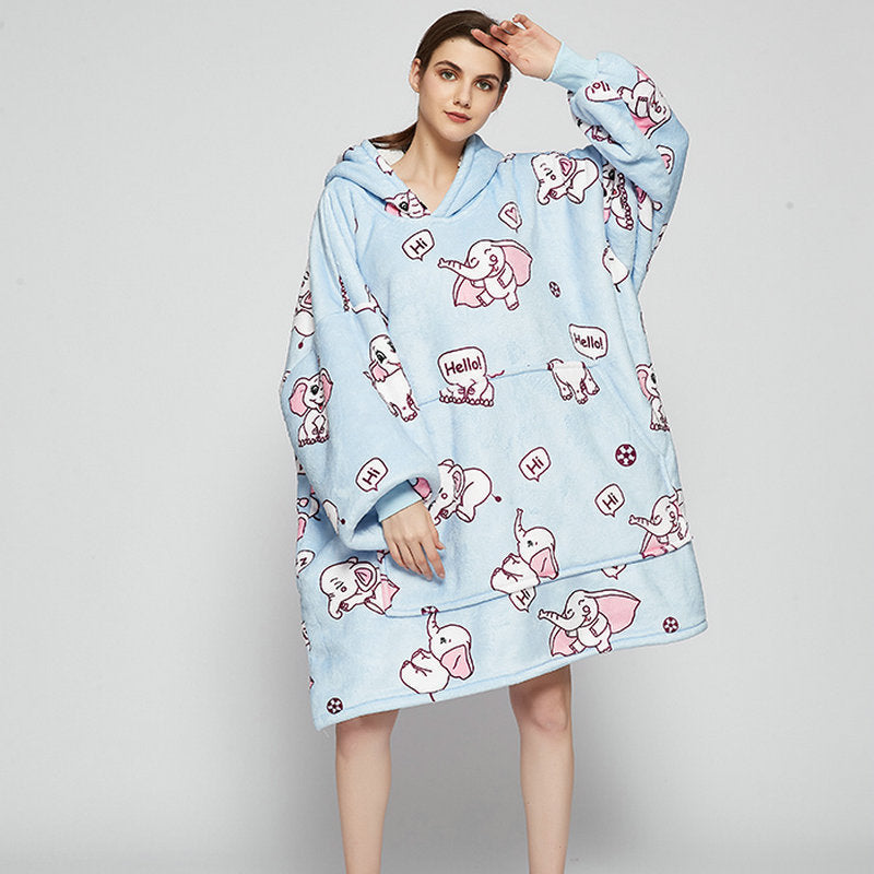 Bärbar filthoodie med glad print, dubbellagers flanell