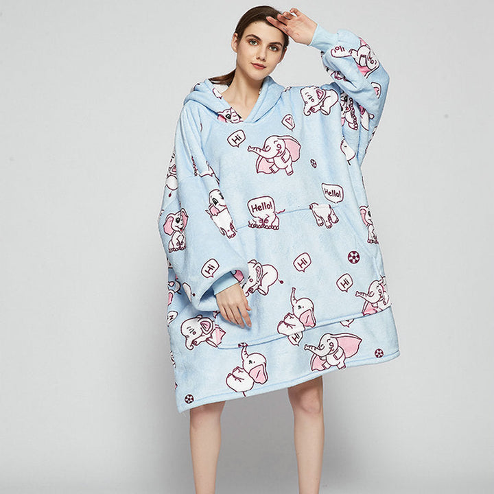 Bärbar filthoodie med glad print, dubbellagers flanell