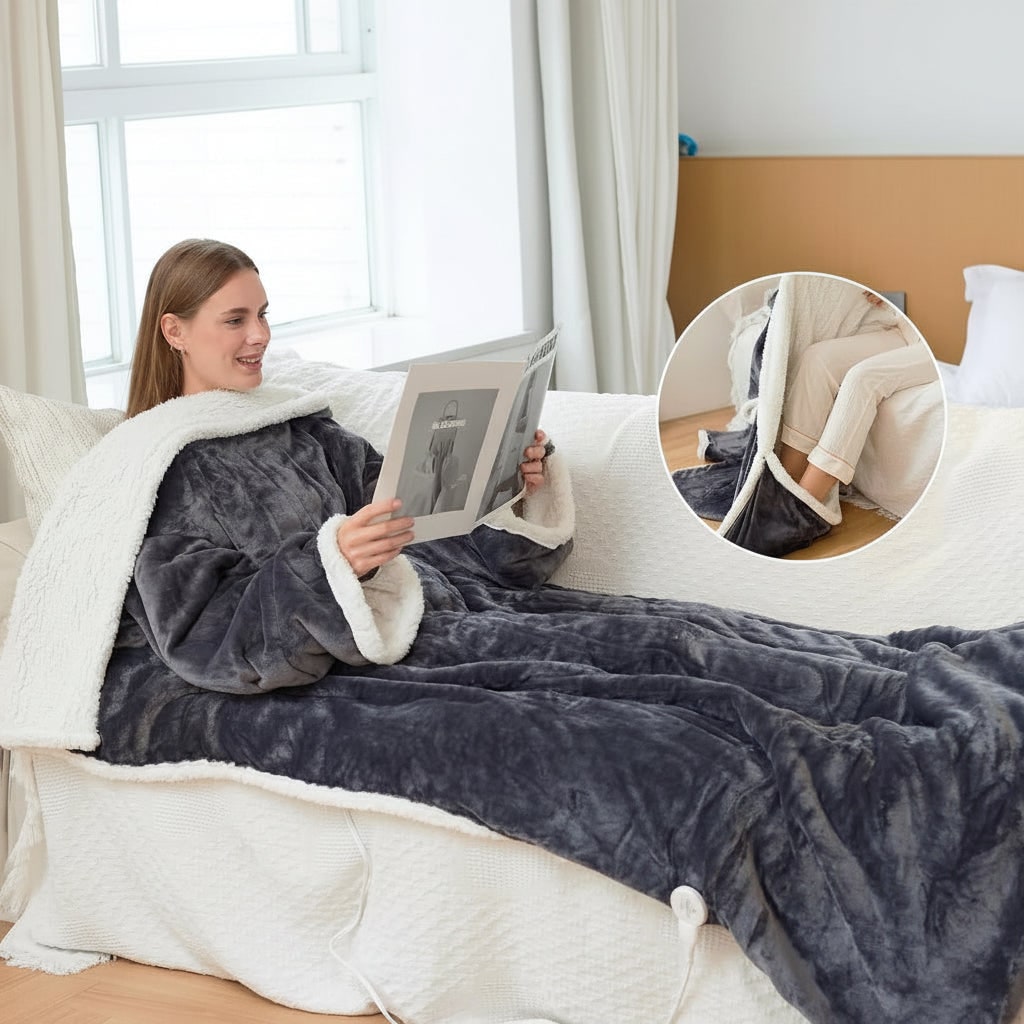 Värmefilt med ärmar och fotficka av sherpafleece