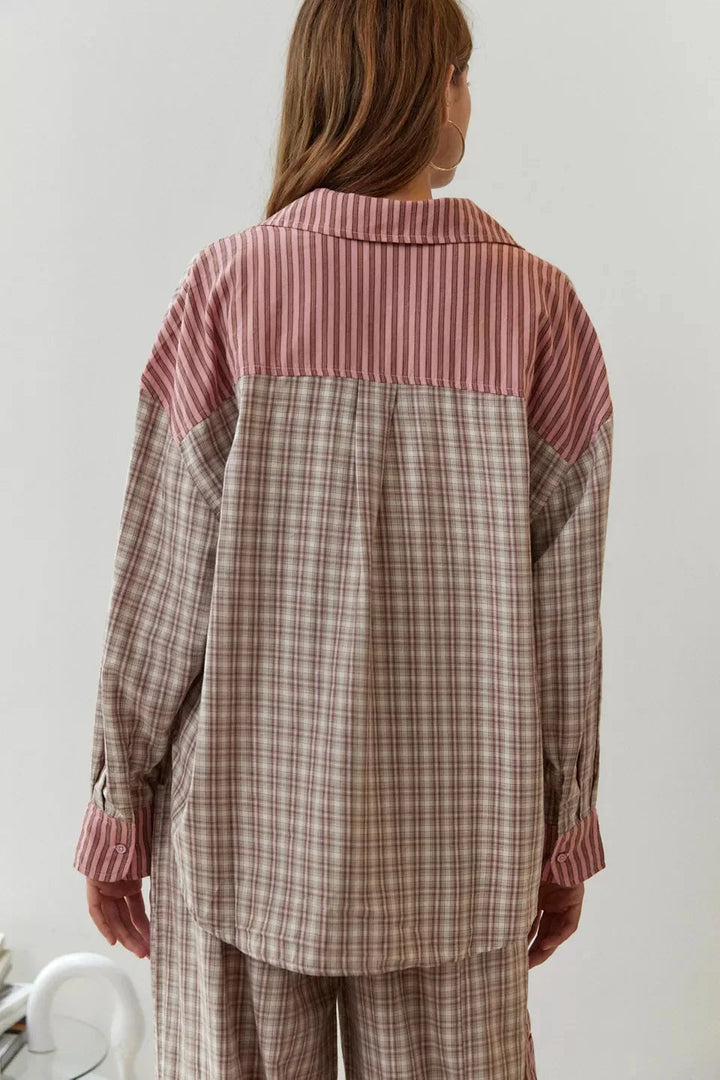 Pyjamasset för dam med knappdetalj och byxor med dragsko