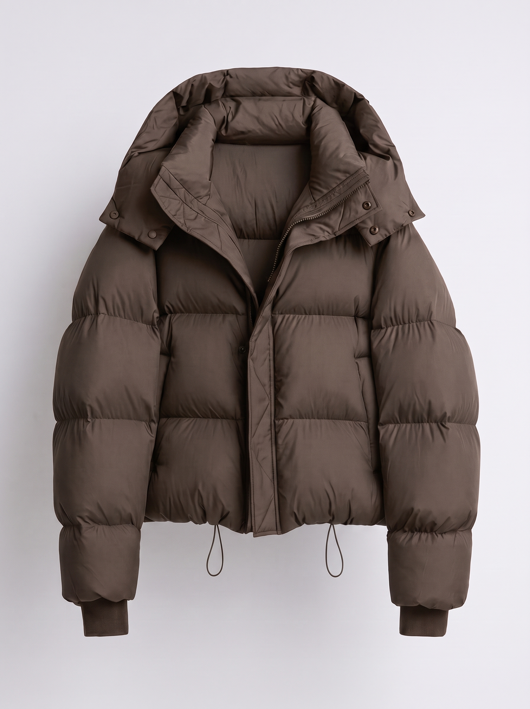 Vinterjacka med huva för dam, oversized, kort quiltad jacka