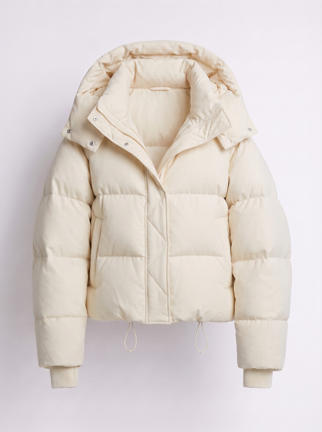 Vinterjacka med huva för dam, oversized, kort quiltad jacka