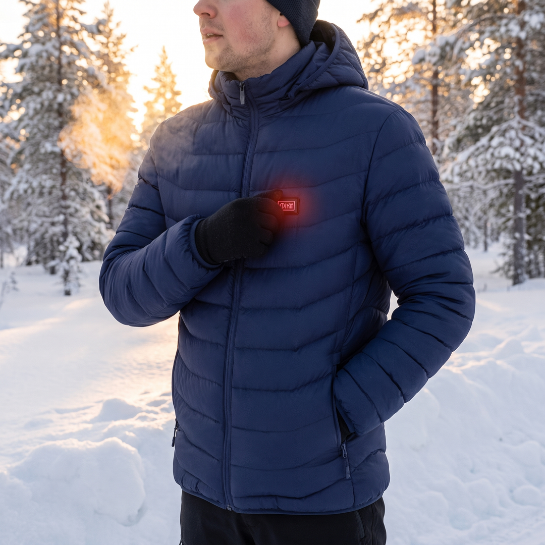 Uppvärmd unisexjacka med 9 värmezoner och avtagbar huva