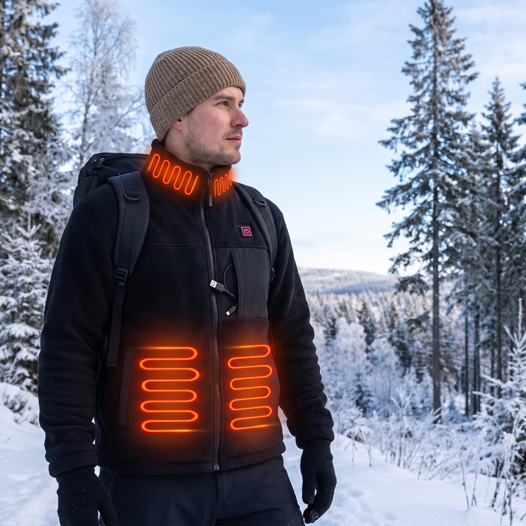 Uppvärmd fleecejacka med 4 värmezoner och USB