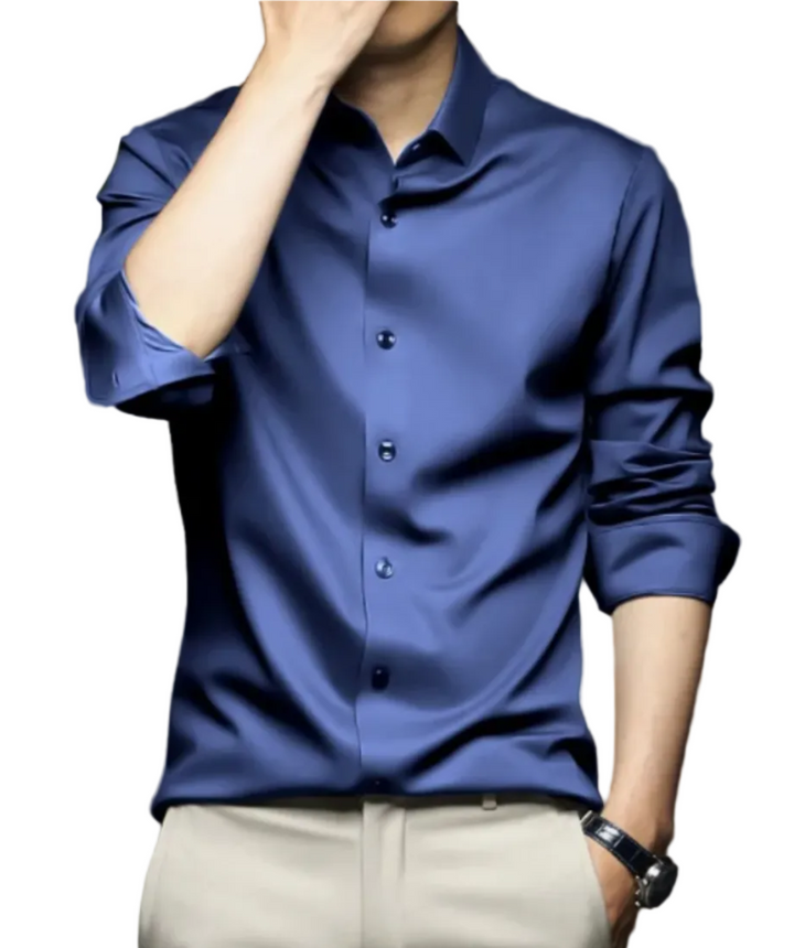 Skjorta herr slim fit – satinlook med stretch