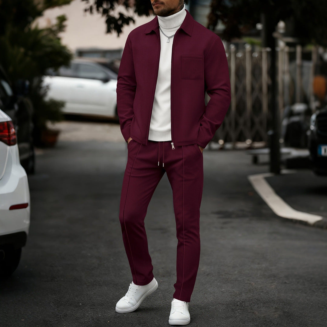 Slim fit-set för herr – Med blixtlås, lämpligt för ledig och sportig aktivitet