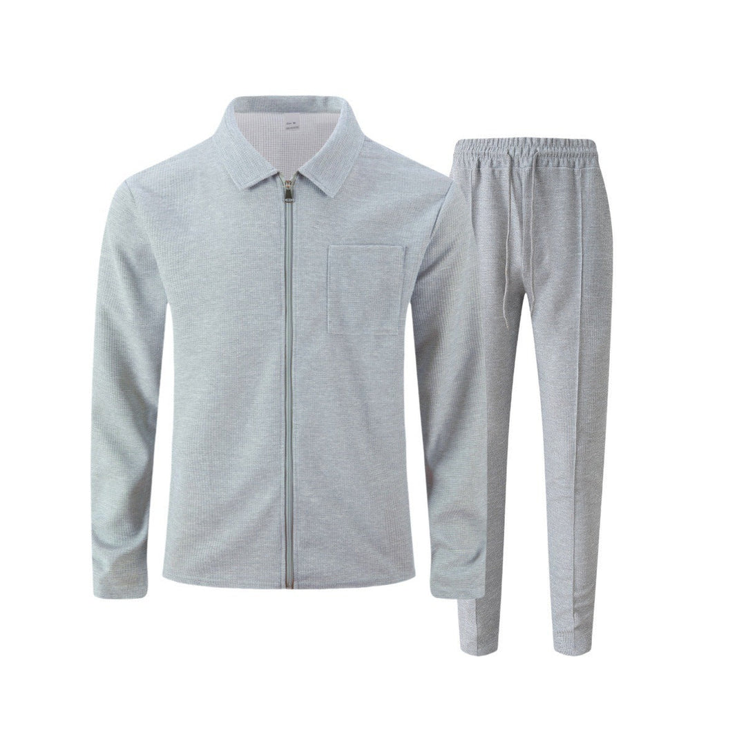 Slim fit-set för herr – Med blixtlås, lämpligt för ledig och sportig aktivitet