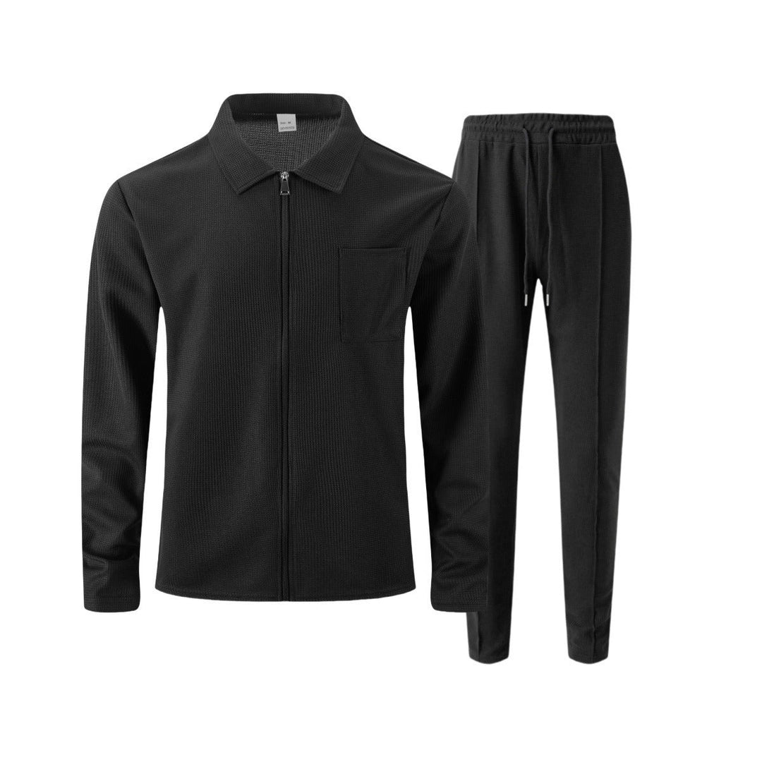 Slim fit-set för herr – Med blixtlås, lämpligt för ledig och sportig aktivitet