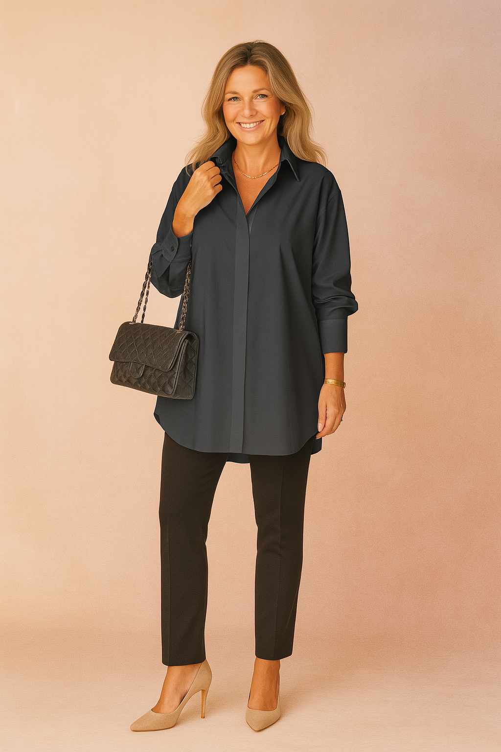 Skjortblus dam, oversized passform – klassisk krage