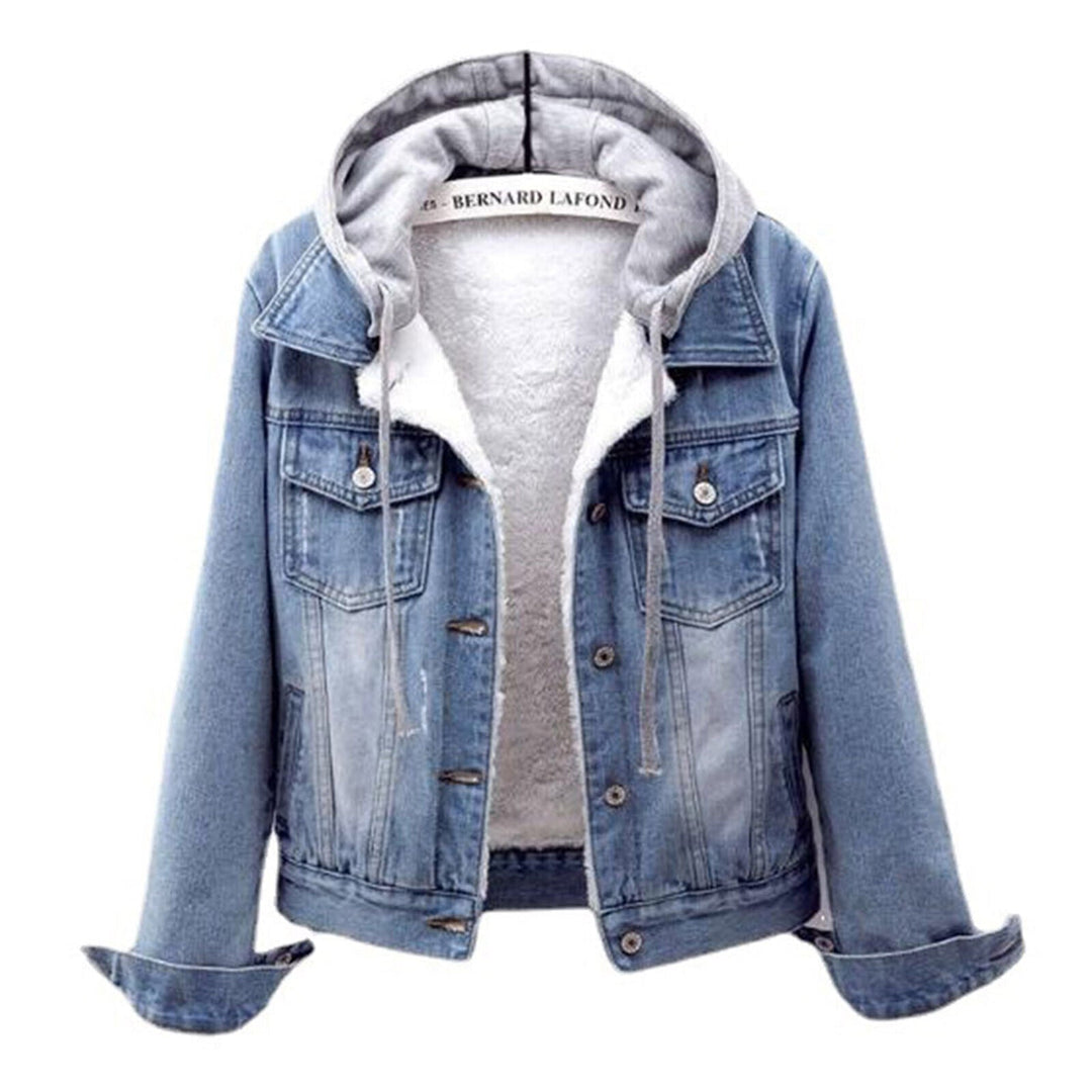 Jeansjacka med huva för dam - Stora storlekar S till 5XL