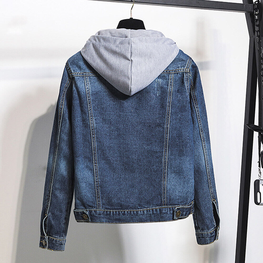 Jeansjacka med huva för dam - Stora storlekar S till 5XL