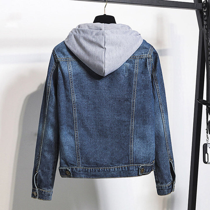 Jeansjacka med huva för dam - Stora storlekar S till 5XL