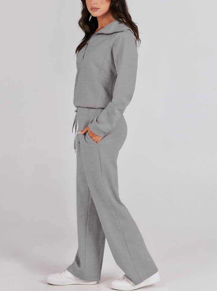 Loungewearset dam med halv dragkedja och raka ben