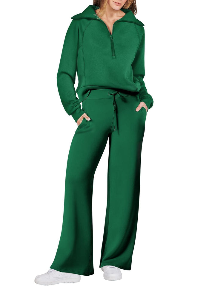 Loungewearset dam med halv dragkedja och raka ben
