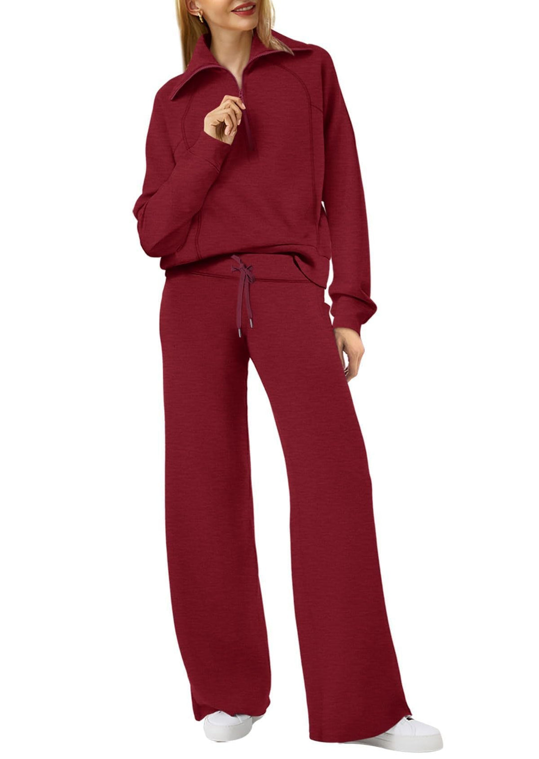 Loungewearset dam med halv dragkedja och raka ben