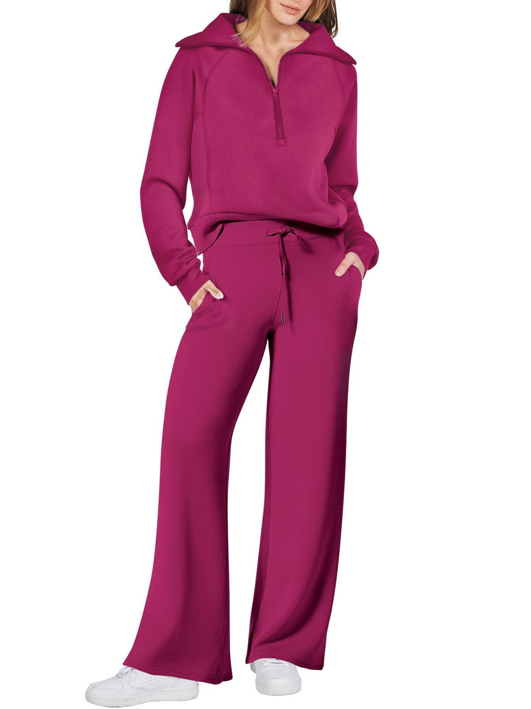 Loungewearset dam med halv dragkedja och raka ben