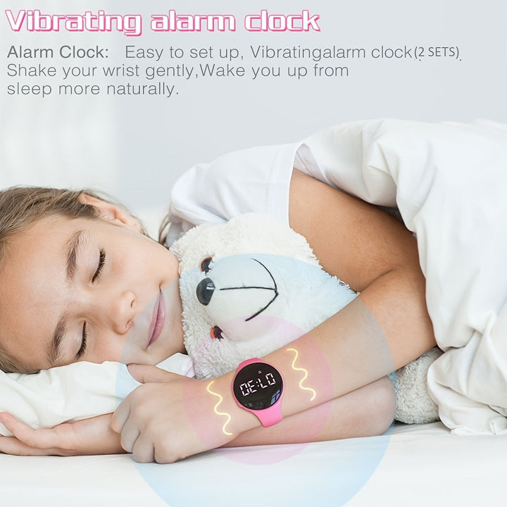 Barnklocka med stegräknare och vibrationslarm, silikonarmband