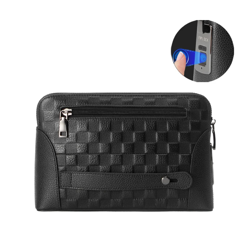 Herrhandväska i läder med fingeravtryckslås – stöldskyddad clutch och plånbok