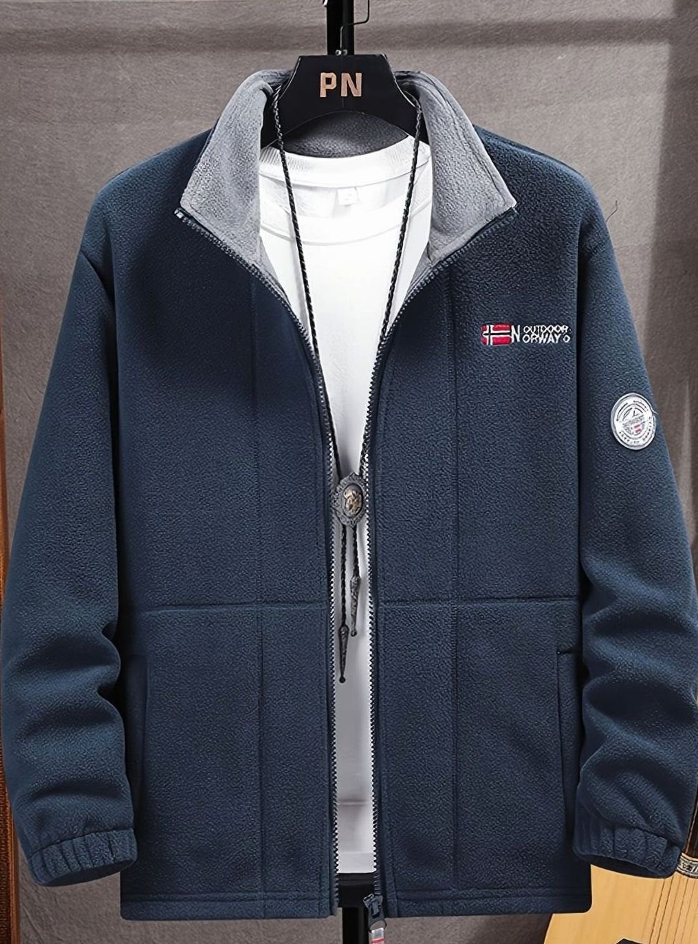 Fleecevest herr med stående krage och hel dragkedja
