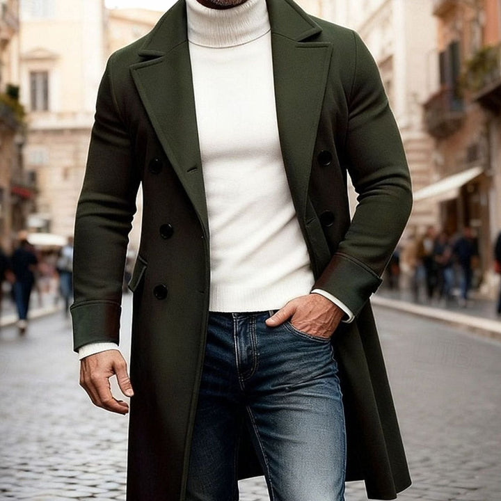 Lång ullrock för herr, dubbelknäppt, tailored fit