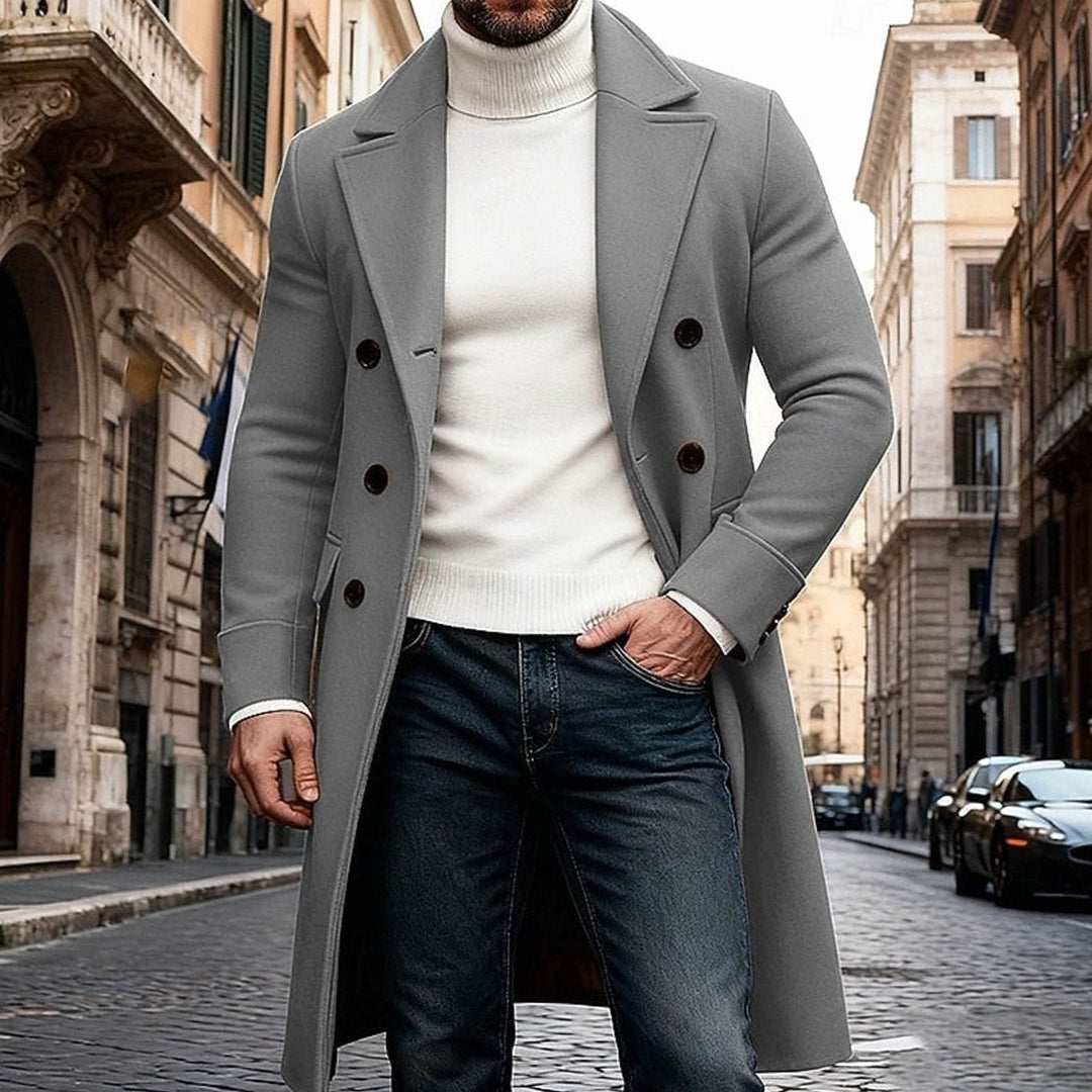 Lång ullrock för herr, dubbelknäppt, tailored fit