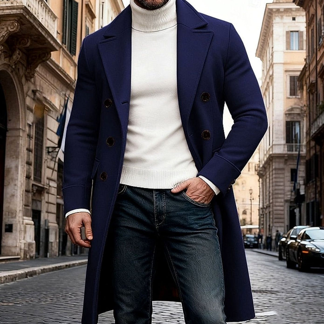 Lång ullrock för herr, dubbelknäppt, tailored fit