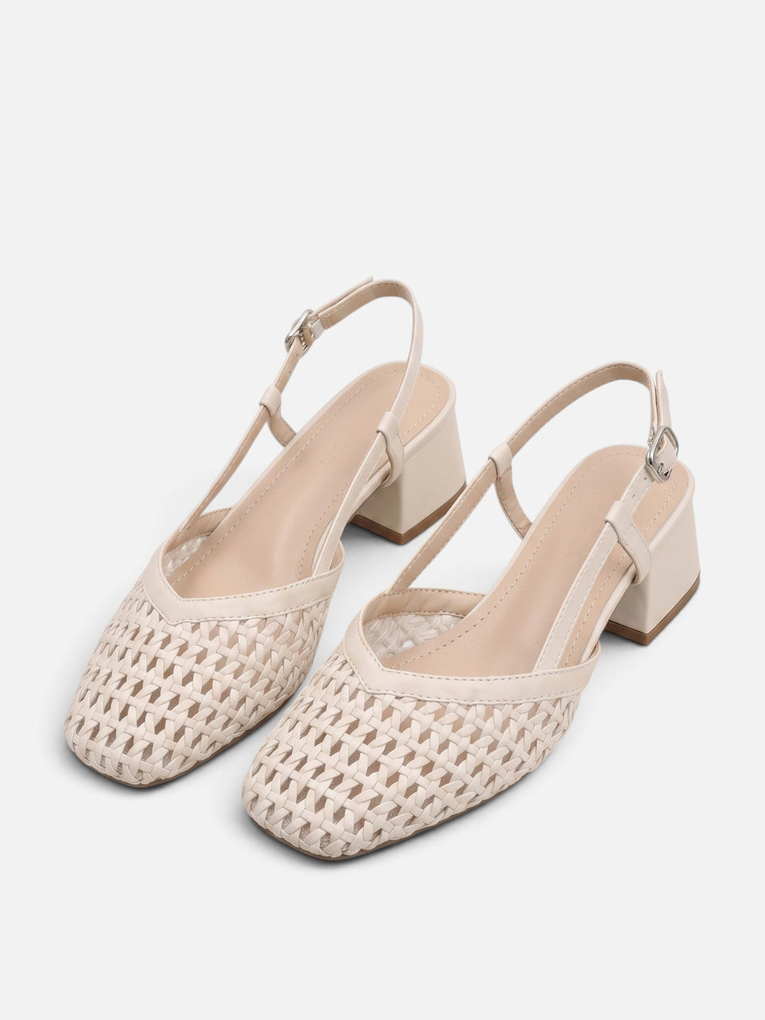 Flätade slingback-pumps med blockklack för dam