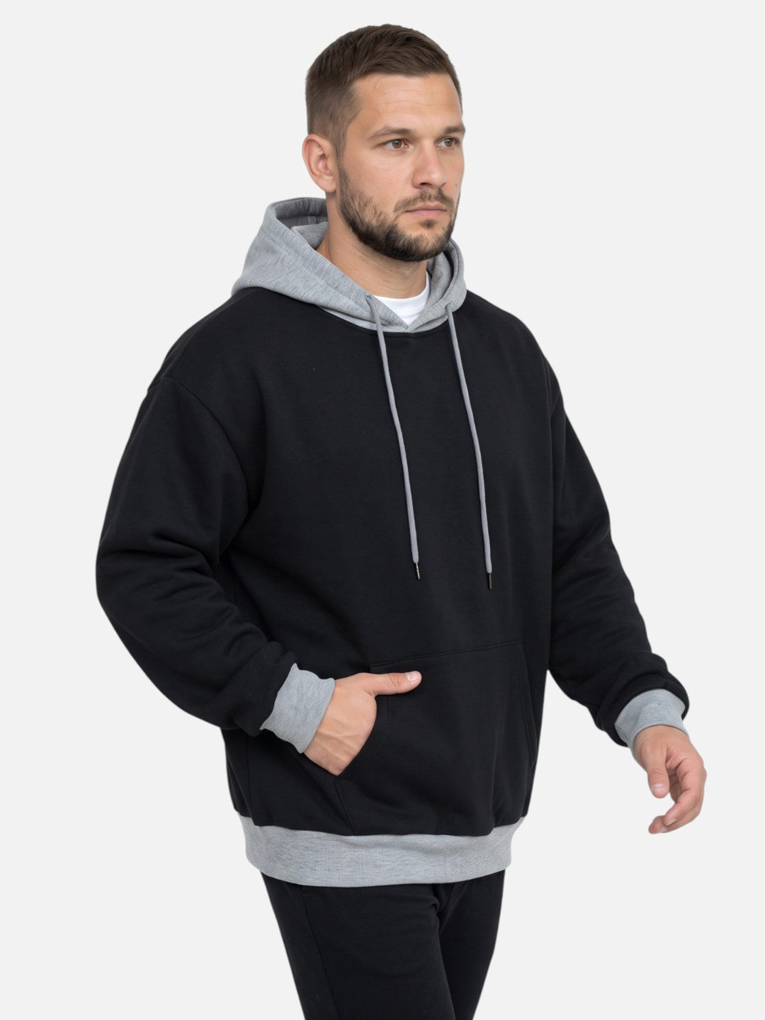 Tvåfärgad hoodie med dragsko för herr